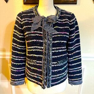 J.Crew Blazer Size 4P.  Navy Blue and multi colored threads.  Side pocke…